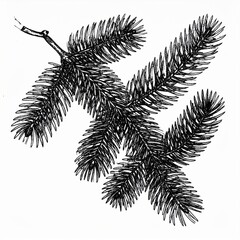 Black and White Pine Branch Illustration