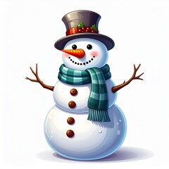 Smiling Snowman in Top Hat and Scarf