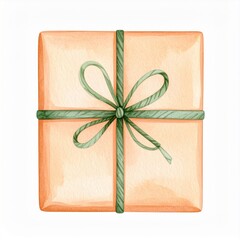 Watercolor Peach Gift Box with Green Ribbon