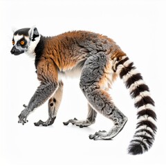 Fototapeta premium Ringtailed Lemur Walking on White Background
