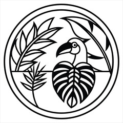 Obraz premium World Rainforest Day logo design, Vibrant Tropical Leaves & Wildlife, Waterfall & Biodiversity, Tree of Life with Earth Integration, Geometric Rainforest Skyline, Exotic Parrot in Flight with Foliage
