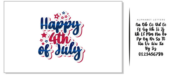 Handwritten Happy 4th of July Typography Design with Stars Decoration - Festive Script Font Illustration