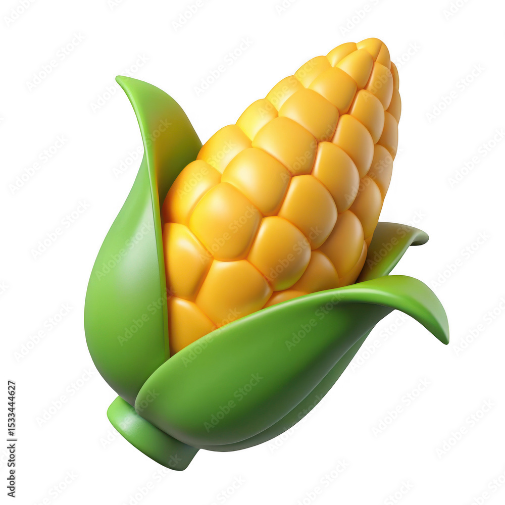 Poster 3d realistic corn cob render isolated on transparent background