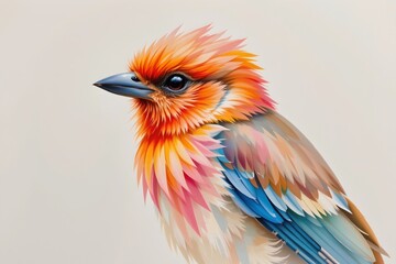 Obraz premium soft watercolor of a bird with exaggerated feather textures, pastel colors, minimal background