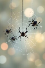 soft focus illustrative spiders and web, muted pastel tones, minimalistic approach