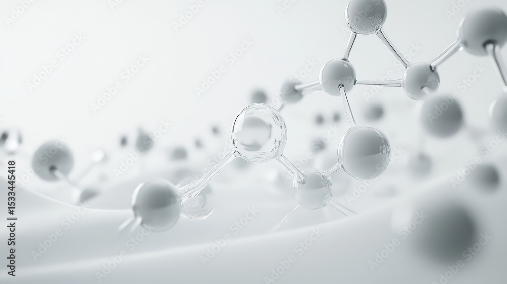 Poster molecular structure visualization with interconnected spheres on soft backdrop