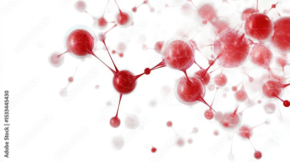 Poster molecular structure visualization with red spheres on a white background