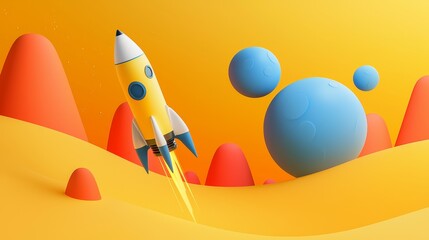 Vibrant Rocket Launching in a Surreal Space Background Illustration