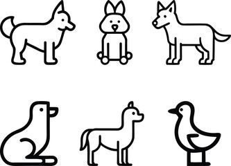 Variety style Collection of black Outlined Animal Icons, Dog, Otter, Rabbit, Birds and more, Cute and cartoon style animals logo or icon set vector illustration with white background
