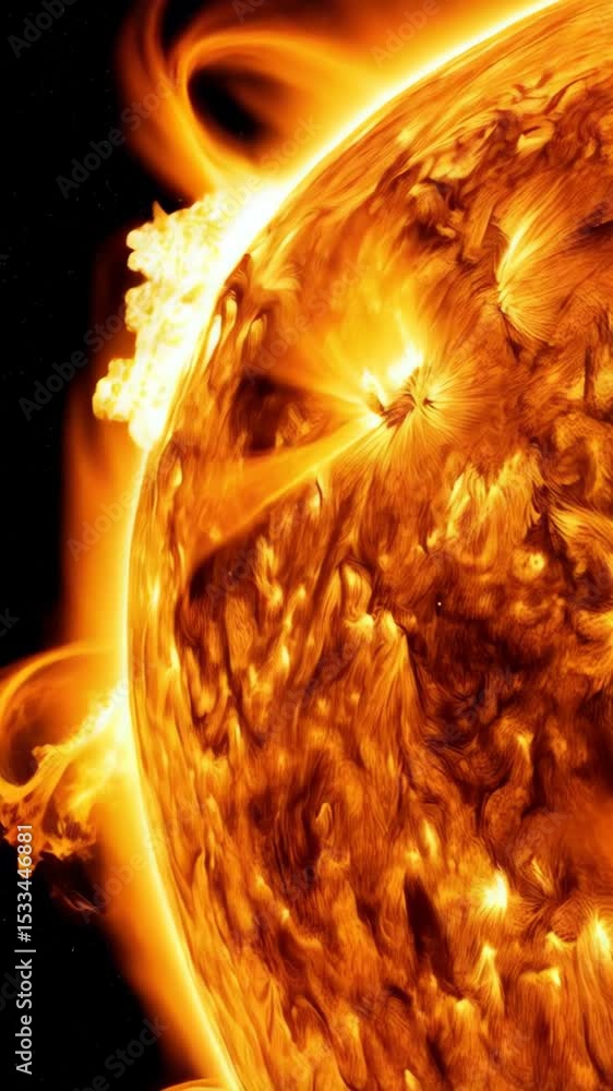 Poster solar eclipse with a bright corona viewed from space with stars on a black sky, creating a glowing r