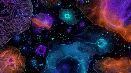 Universe with shining psychedelic colored stars