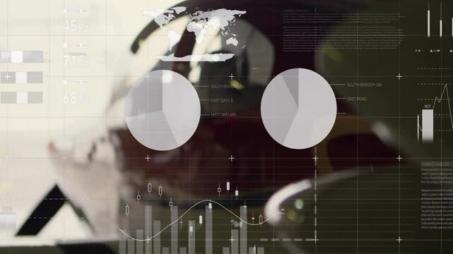 Daylight entering left starting gauges fading on fuselage, animating charts visualizing metrics