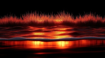Abstract Red Ocean Wave Sparkle Reflection at Sunset Background