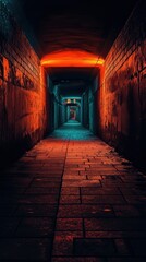 Obraz premium Mysterious illuminated passage with brick walls evoking feelings of suspense