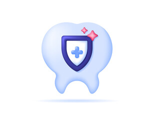 a concept of dental health protection. maintaining dental health and hygiene. illustration of a tooth with a shield. health care. dental clinic or dentist. symbol or icon. minimalist 3d style design