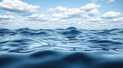Ocean Water Surface with Blue Sky and White Clouds Background at Daytime