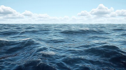 Deep Blue Ocean Surface with Clouds Above and Sunny Sky Background