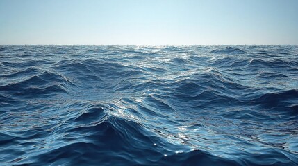 A Vast Blue Ocean With Waves Crashing Under A Clear Sky Horizon