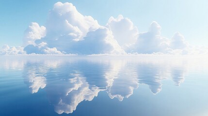 Fluffy Clouds Reflecting in Azure Water Surface Under the Bright Sky