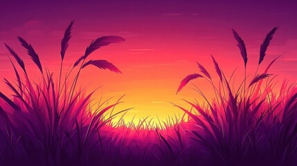 Sunset Over Field Pixel Art Illustration with Purple and Orange Hues