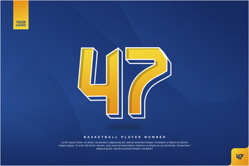 Bold Number 47 in Yellow Gradient with White Outline on Blue Background for Basketball Jersey Design
