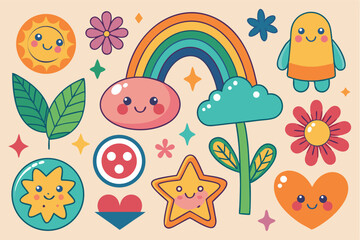 Naklejka premium Colorful doodles featuring cheerful designs and playful elements suitable for children's decor and activities