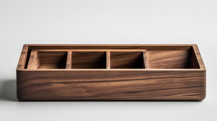 Wooden organizer box with compartments.