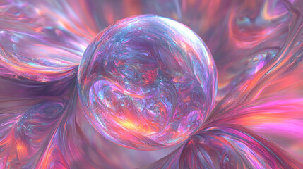 Futuristic Colorful Abstract Glass Bubble, Glowing Iridescent Effect, Smooth Flowing Curves, Digital Art, Sci-Fi Aesthetic, Fluid Surrealism, Vibrant Neon Lights, High-Resolution