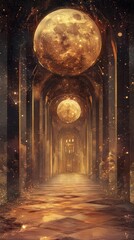 Mystical lunar passageway: A surreal journey through celestial architecture