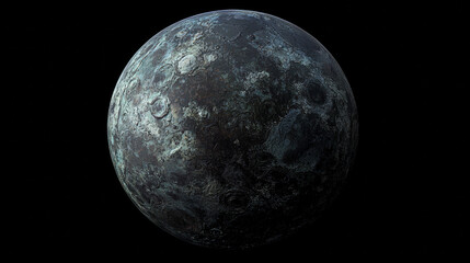 Fototapeta premium Detailed 3D Moon Orb in Deep Space, Lunar Surface with Craters, Mysterious Cosmic Planet, Dark Celestial Orb in Outer Space, Realistic Extraterrestrial Exploration