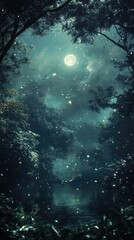 Naklejka premium Mystical moonlit serenity a tranquil night scene in an enchanting forest realm