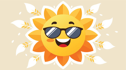 Bright sun with sunglasses and a cheerful expression radiates joy in a sunny backdrop during summer