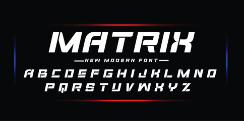 Modern font alphabet from matrik  line, technology letters A, B, C, D, E, F, G, H, I, J, K, L, M, N, O, P, Q, R, S, T, U, V, W, X, Y, Z and numerals 0, 1, 2, 3, 4, 5, 6, 7, 8, 9, vector illustration 1