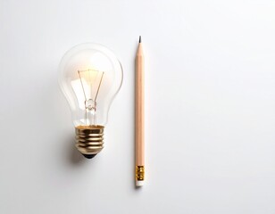 light bulb and pencil on black background