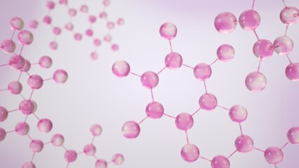 Skincare or perfume technology essence element. Cosmetic Essence, Liquid bubble, Chemical Molecule on blue background, 3d render	