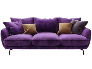 Purple velvet luxury sofa design isolated on transparent background