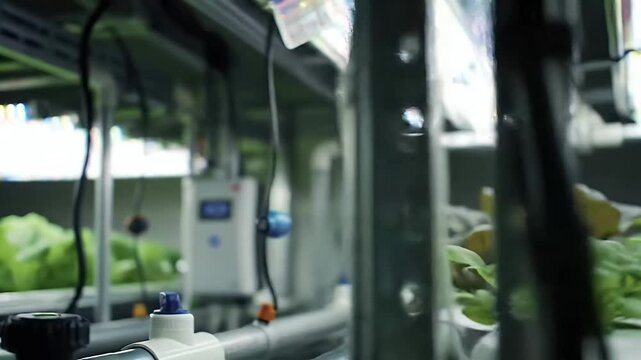 Eye Level Angle of Hydroponic Farm with Green Plants under White Lights Modern Indoor Agriculture Technology Sustainable Food Production and Vertical Farming Concept