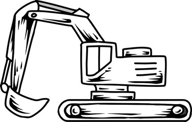 Simple cartoon excavator with long bucket arm and track base
