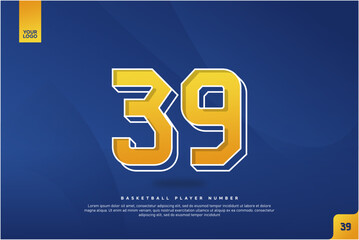 Bold Number 39 in Yellow Gradient with White Outline on Blue Background for Basketball Jersey Design