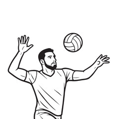Fototapeta premium A professional volleyball player is depicted in black and white, his pose and form defined by bold black outlines to show precision and skill.