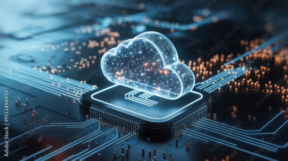 Poster advanced cloud computing and storage technology concept on processor unit