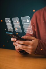 Person using a mobile phone to view digital documents.