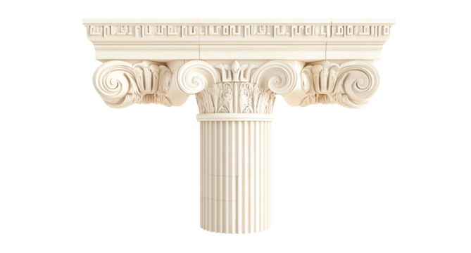Classical Ionic Column Capital with Fluting, Cream-Colored, Isolated on Transparent Background