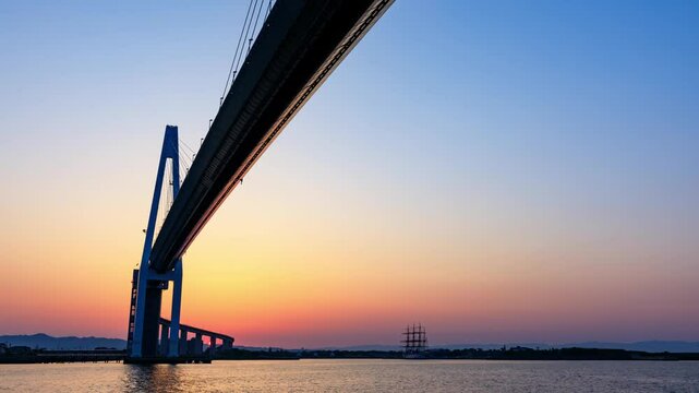 初夏の新湊大橋　夕日～夜景　タイムラプス　富山県射水市　Shinminato Bridge in early summer. Sunset - Night view. time lapse. Toyama Pref, Imizu City.