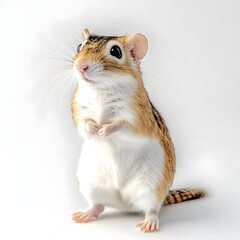 Obraz premium closeup young rat (Rattus norvegicus) stands on its hind legs and looking up. isolated on white background. Ai Generated Images