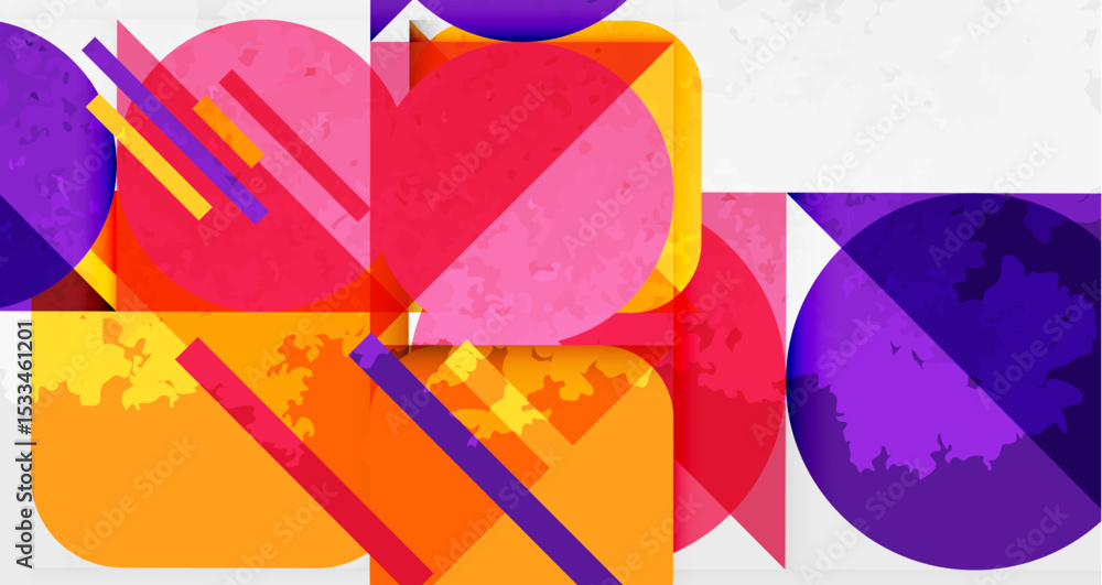 Aufkleber Abstract composition. Overlapping shapes, vibrant colors, textured surfaces create dynamic visual experience. Modern design elements present.