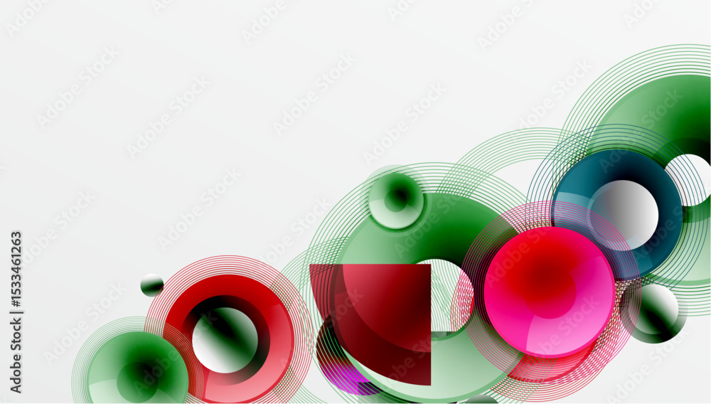Aufkleber Abstract design features colorful overlapping circles, lines. Modern composition creates dynamic visual impact, clean aesthetic.