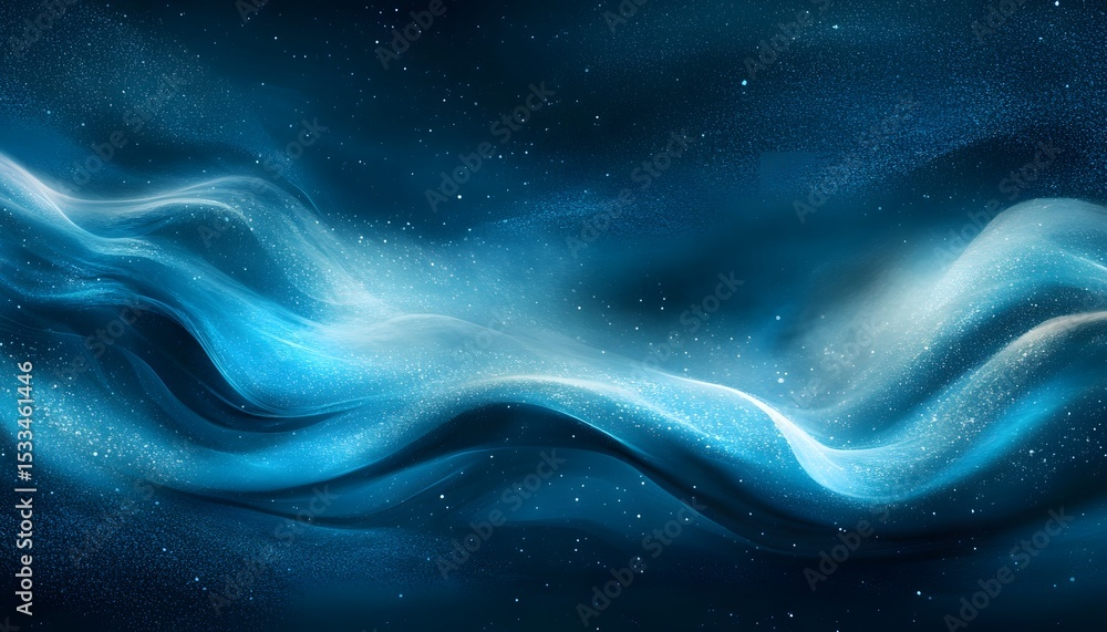 Aufkleber abstract design with flowing blue waves and glittering particles.