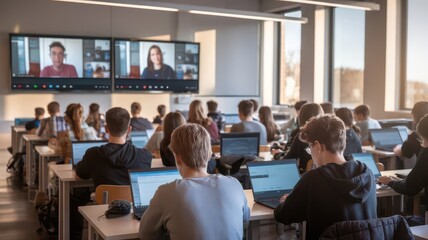 Fototapeta premium Modern Education Students Engage in Interactive Video Conference Learning Session