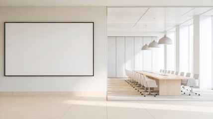 Modern office conference room with blank canvas for presentation opportunity